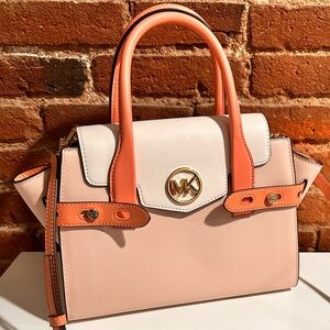 Michael Kors Baby Pink/Coral Satchel with Crossbody Strap